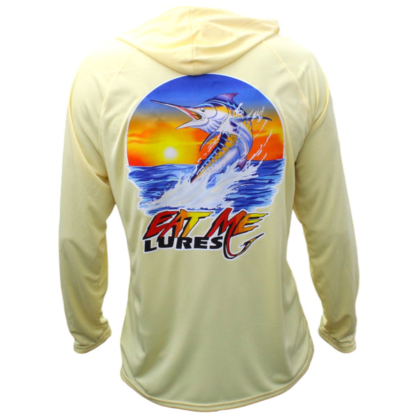 Men's Yellow Long Sleeve Performance Hoodie With Marlin