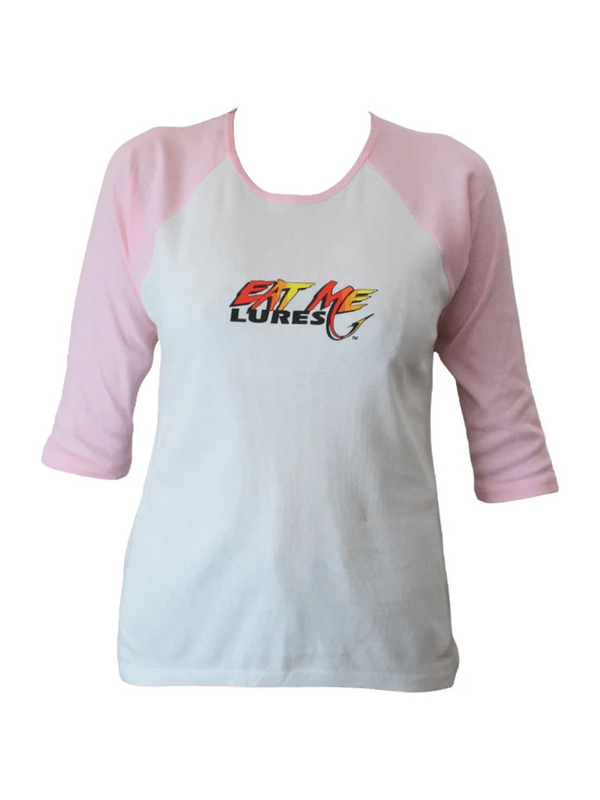 Women's White With Pink Sleeves Eat Me Fishing Shirt