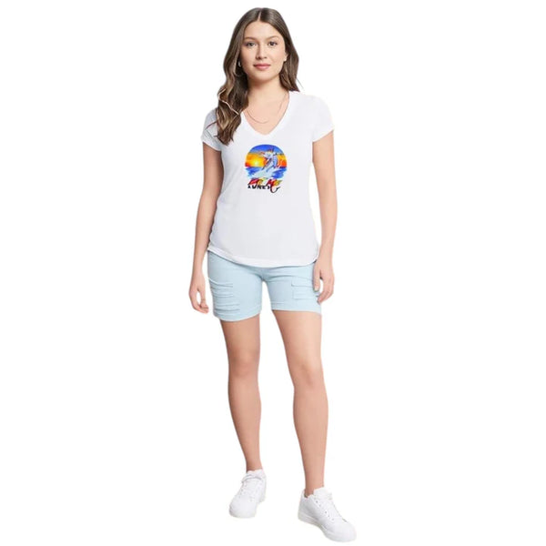Women's White V-Neck Marlin Fishing Top
