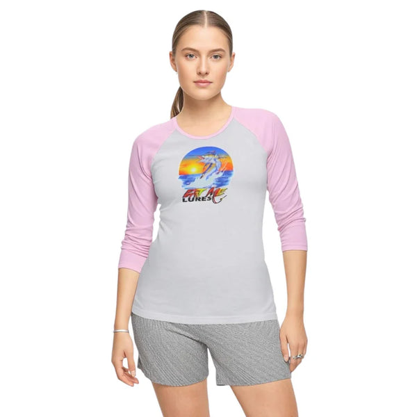 Women's White With Pink Sleeves Marlin Fishing Shirt