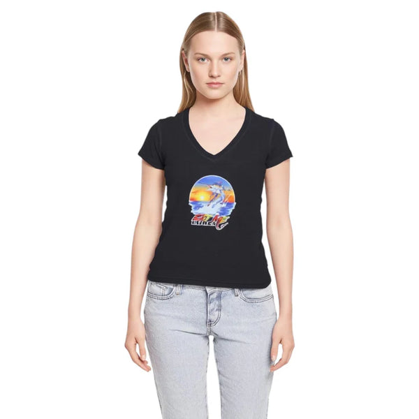 Women's Black V-Neck Marlin Fishing Shirt