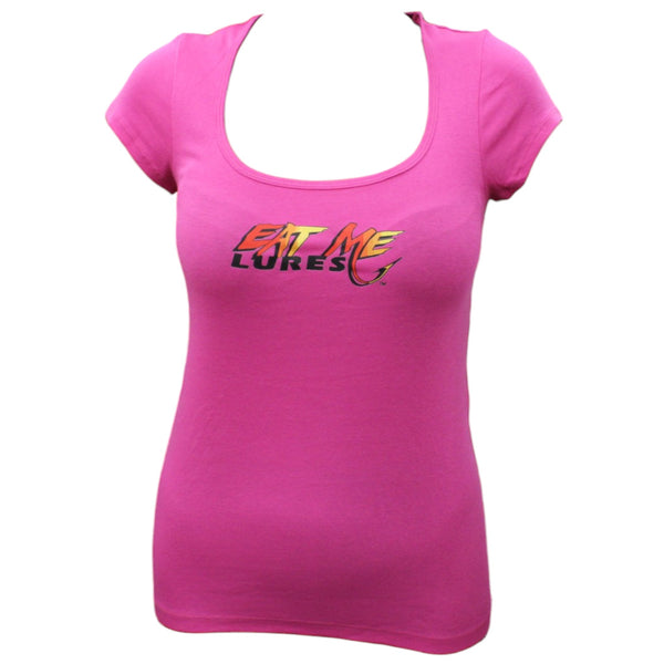Women's Pink Round Short Sleeve Eat Me Fishing T-Shirt