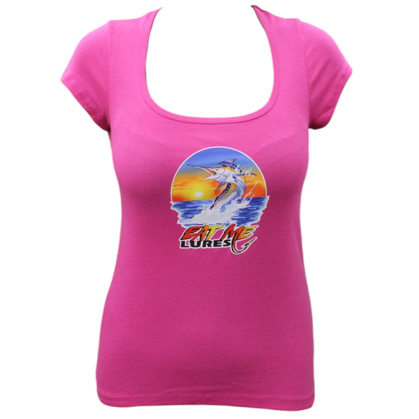 Women's Pink Round Short Sleeve Marlin T-Shirt